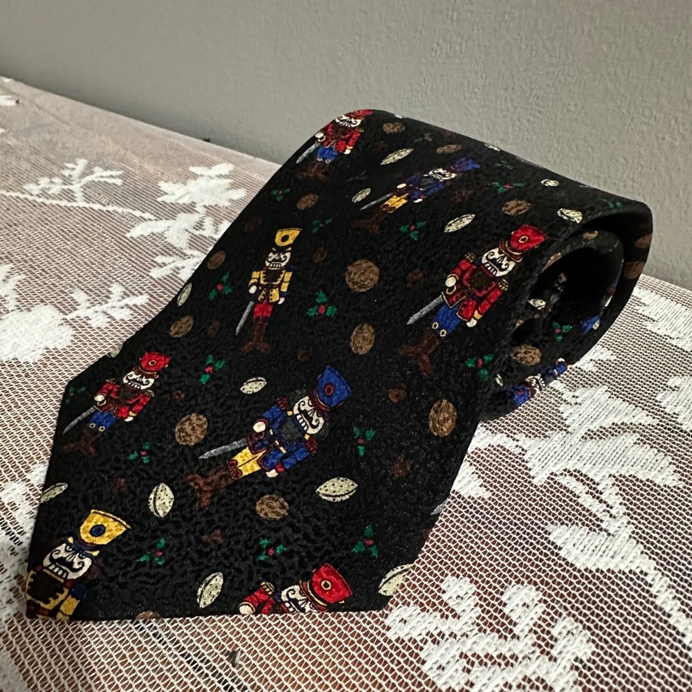 RM Holidays Nutcracker Silk Tie Mens Black 1998 Christmas Ralph Marlin Vintage